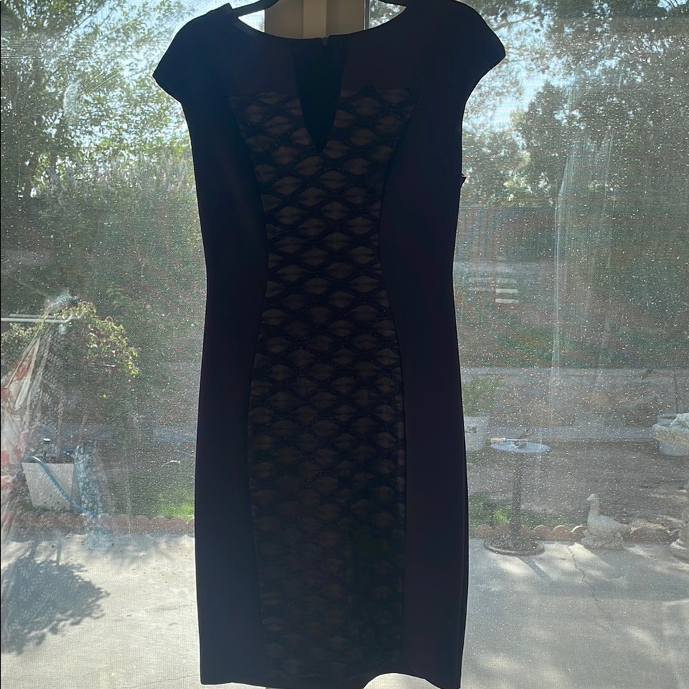 Connected Apparel Black Sheath Midi Dress V-neck Cap Sleeve
